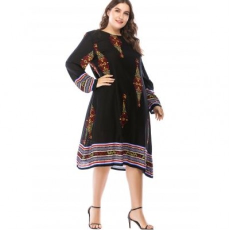 Plus Size Casual Knee Length Dress (BLACK)