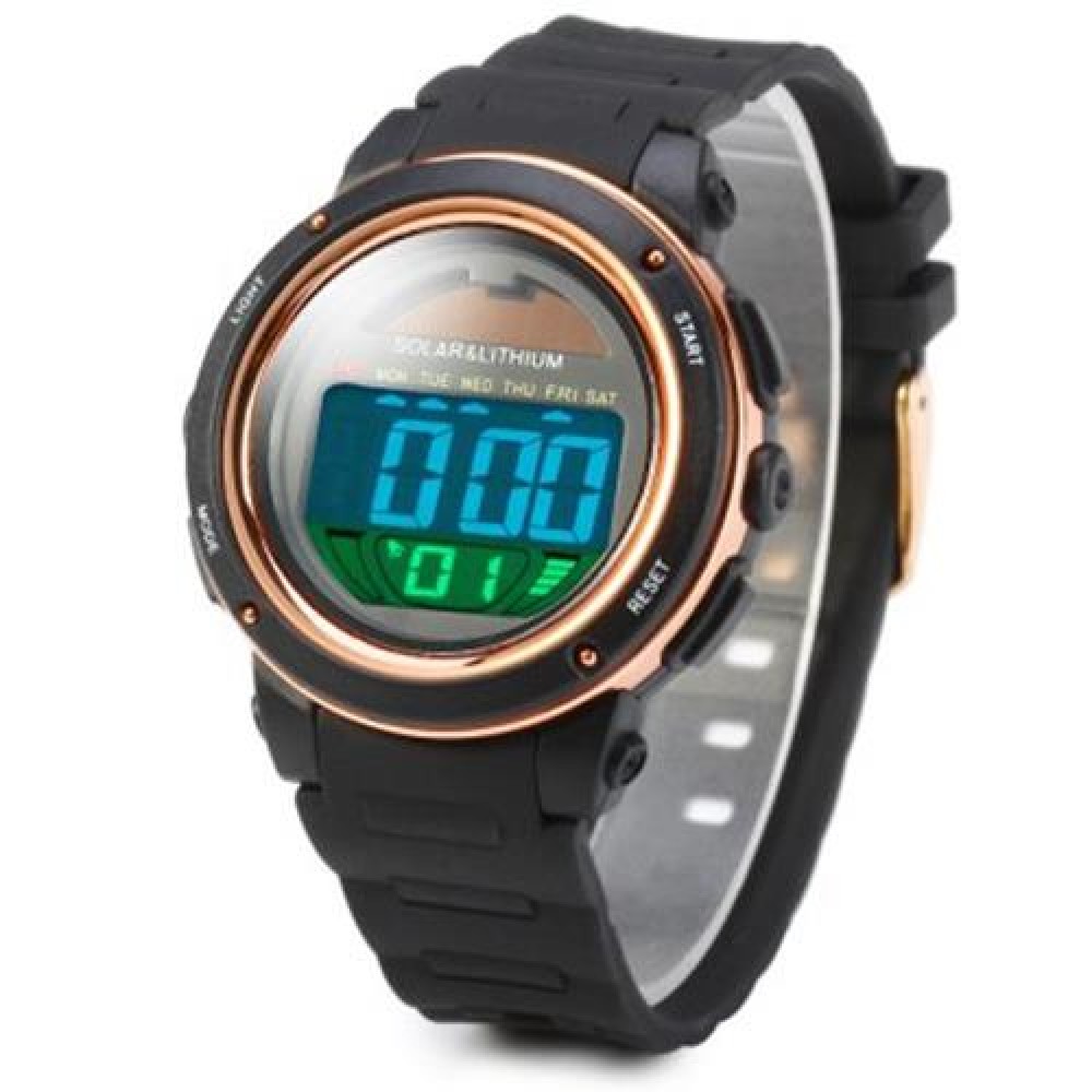 SKMEI 1096 5ATM WATER RESISTANT SOLAR POWER LED SPORTS WATCH WITH BACKLIGHT ALARM (GOLDEN)