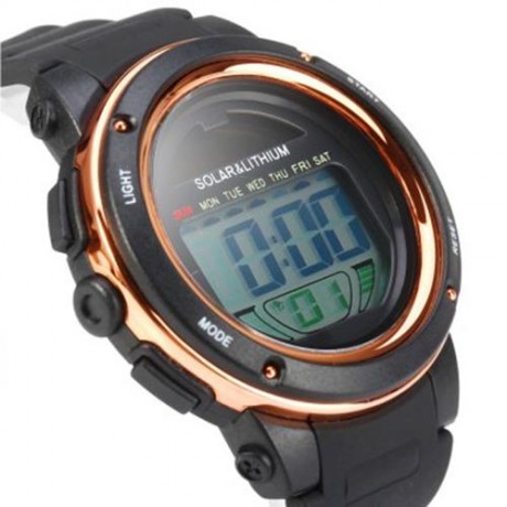 SKMEI 1096 5ATM WATER RESISTANT SOLAR POWER LED SPORTS WATCH WITH BACKLIGHT ALARM (GOLDEN)