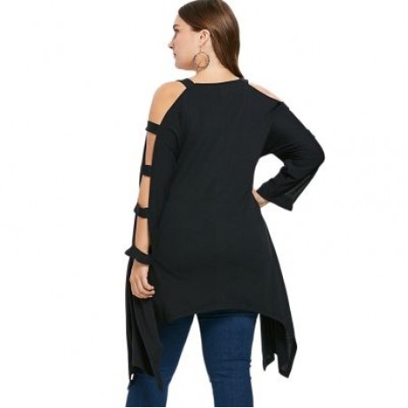 Plus Size Letterr Print Long Sleeve T-shirt (BLACK)