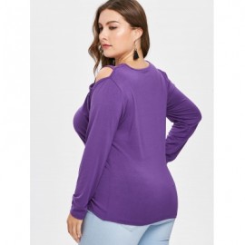Plus Size Shoulder Cut Long Sleeve T-shirt (PURPLE)