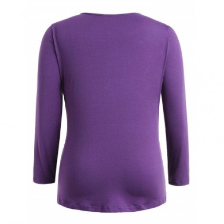 Plus Size Shoulder Cut Long Sleeve T-shirt (PURPLE)