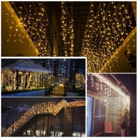 LED Curtain Icicle String Fairy Light Wedding Party Garden Decoration (WARM WHITE)