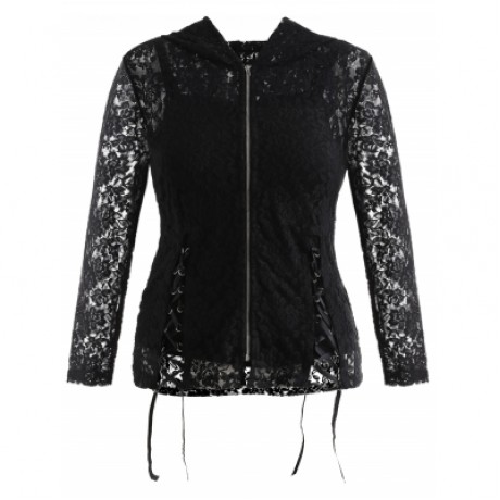 Plus Size Lace Zipper Jacket (BLACK)