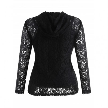 Plus Size Lace Zipper Jacket (BLACK)