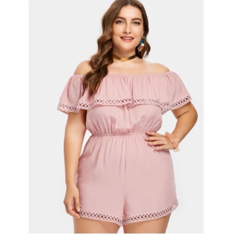 Plus Size Off The Shoulder Romper (PINK BUBBLEGUM)
