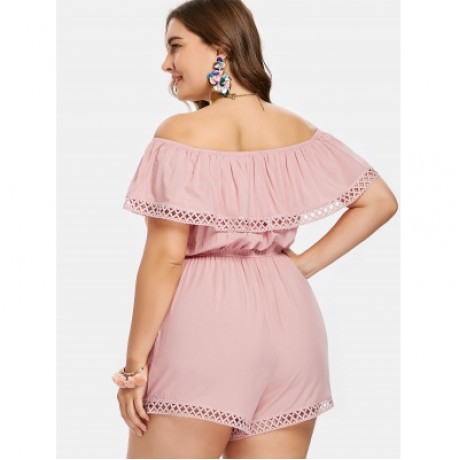 Plus Size Off The Shoulder Romper (PINK BUBBLEGUM)