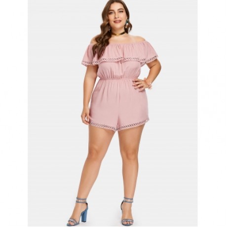 Plus Size Off The Shoulder Romper (PINK BUBBLEGUM)