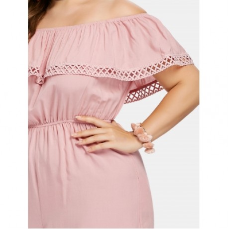 Plus Size Off The Shoulder Romper (PINK BUBBLEGUM)