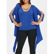 Plus Size Tank Top with Draped Cardigan (BLUE)