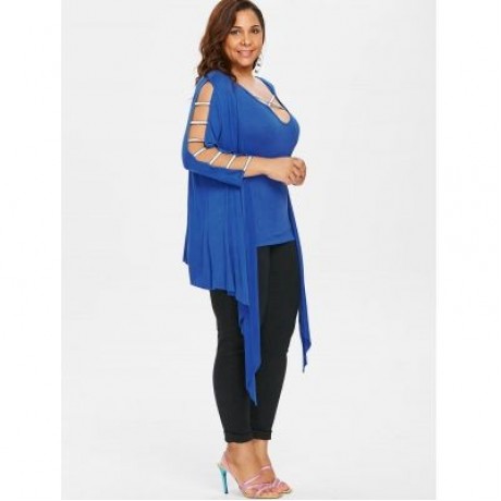 Plus Size Tank Top with Draped Cardigan (BLUE)