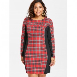 Plus Size Plaid Detail Casual Dress (RED)