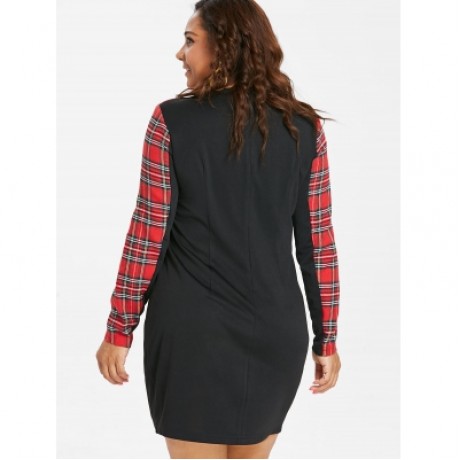 Plus Size Plaid Detail Casual Dress (RED)