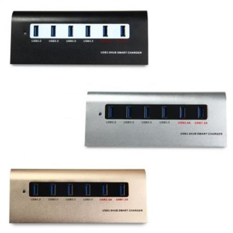 ALUMINUM ALLOY 4 USB3.0 PORTS HUB 2 QUICK CHARGE INTERFACES SMART CHARGER WITH US PLUG POW