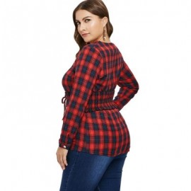 Plus Size Lace Up Corset Tartan Shirt (RED)