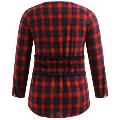 Plus Size Lace Up Corset Tartan Shirt (RED)