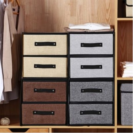 Washable Fabric Storage Box Drawer Type (COFFEE)