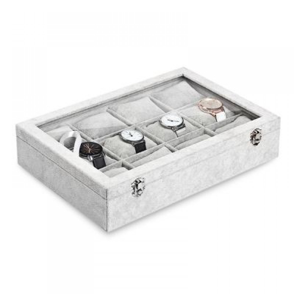 12-grid Ice Velvet Pillow Jewelry Storage Box High-grade Flannel Watch Box (GRAY)
