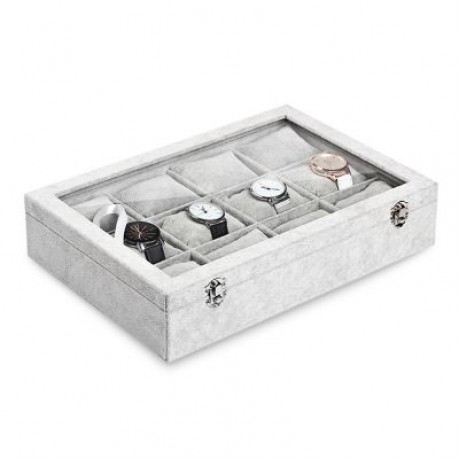 12-grid Ice Velvet Pillow Jewelry Storage Box High-grade Flannel Watch Box (GRAY)
