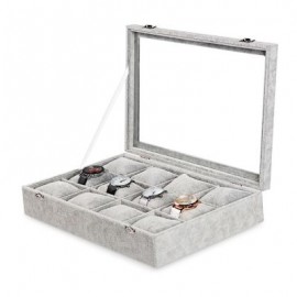 12-grid Ice Velvet Pillow Jewelry Storage Box High-grade Flannel Watch Box (GRAY)