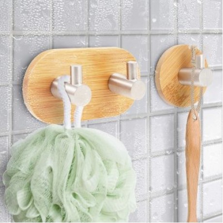 Wall Mounted Bamboo Wooden Coat Hook Rack (BURLYWOOD)