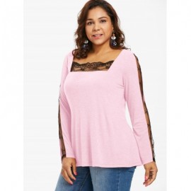 LACE PANEL PLUS SIZE SQUARE NECK T-SHIRT (LIGHT PINK)