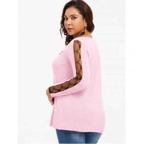 LACE PANEL PLUS SIZE SQUARE NECK T-SHIRT (LIGHT PINK)