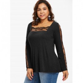 LACE PANEL PLUS SIZE SQUARE NECK T-SHIRT (BLACK)