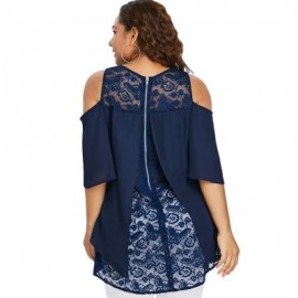 Plus Size Lace Insert High Low Blouse (DEEP BLUE)