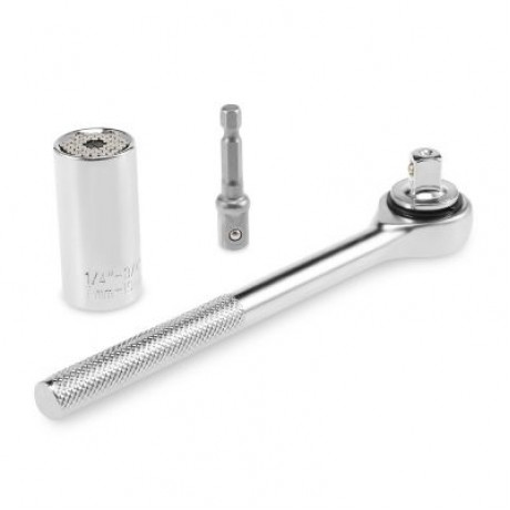 7 - 19mm 3 Pieces Hand Tool Set Universal Socket Wrench (SILVER)