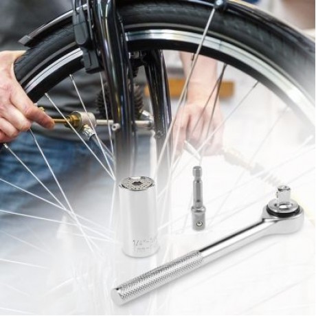 7 - 19mm 3 Pieces Hand Tool Set Universal Socket Wrench (SILVER)