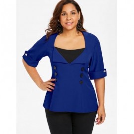 PLUS SIZE TWO TONE DIP HEM TOP (EARTH BLUE)