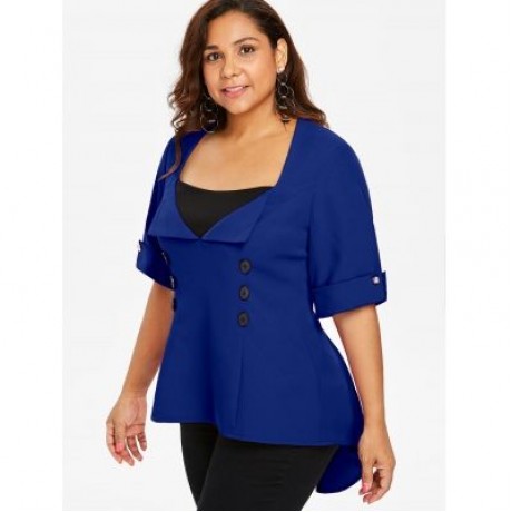 PLUS SIZE TWO TONE DIP HEM TOP (EARTH BLUE)