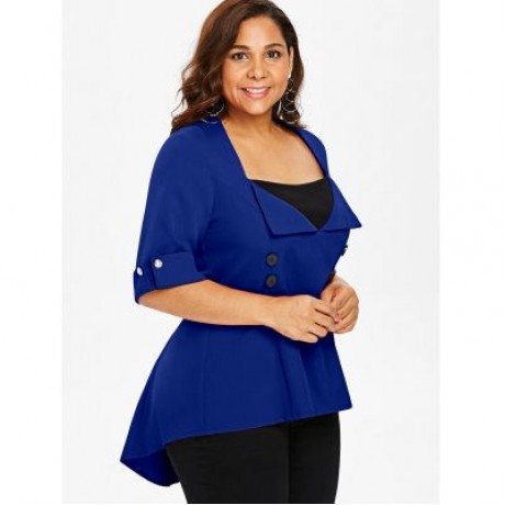PLUS SIZE TWO TONE DIP HEM TOP (EARTH BLUE)