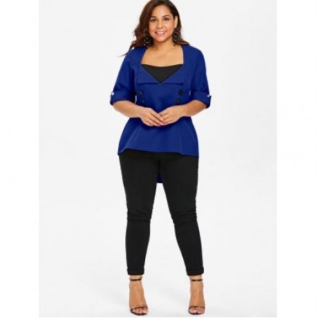PLUS SIZE TWO TONE DIP HEM TOP (EARTH BLUE)