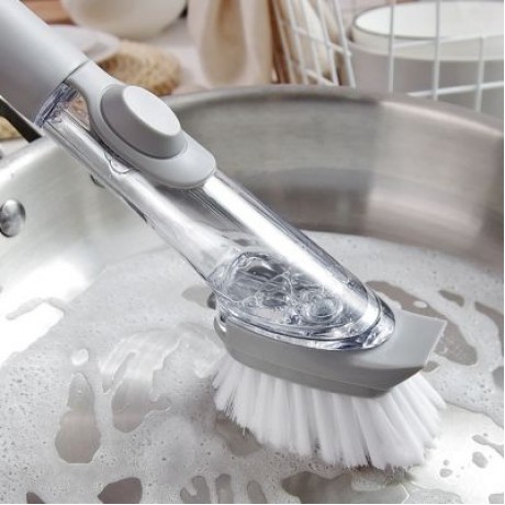 Clean Brush with Washing Up Liquid Soap Dispenser Kitchen Utensil Pot (GRAY)