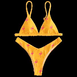 Flamingo Print High Leg Bikini Set (BRIGHT YELLOW)