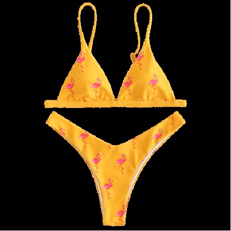 Flamingo Print High Leg Bikini Set (BRIGHT YELLOW)