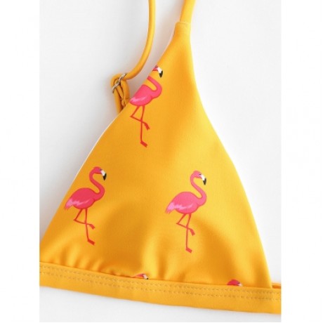 Flamingo Print High Leg Bikini Set (BRIGHT YELLOW)