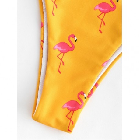 Flamingo Print High Leg Bikini Set (BRIGHT YELLOW)