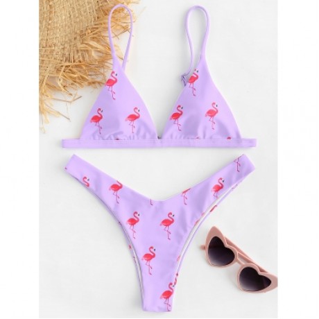 Flamingo Print High Leg Bikini Set (MAUVE)