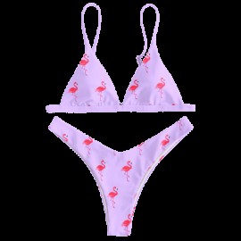 Flamingo Print High Leg Bikini Set (MAUVE)