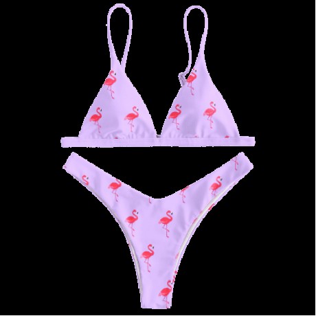 Flamingo Print High Leg Bikini Set (MAUVE)