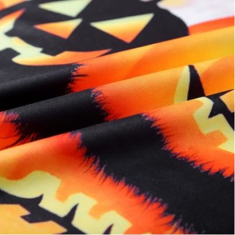 Round Collar Long Sleeve Spliced Lace Halloween Pattern Women T-shirt (BEER)