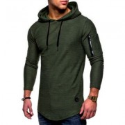 Zip Embellished Solid Color Hoodie (GREEN)