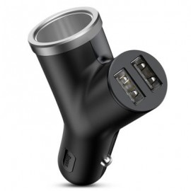 Baseus Y-shape Dual USB Car Charger with Cigarette Extended Port (BLACK)