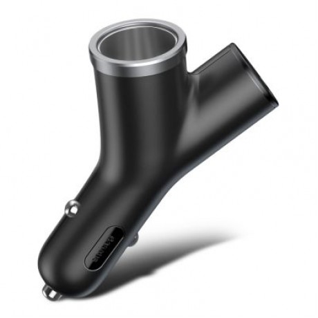Baseus Y-shape Dual USB Car Charger with Cigarette Extended Port (BLACK)