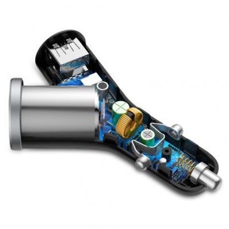 Baseus Y-shape Dual USB Car Charger with Cigarette Extended Port (BLACK)