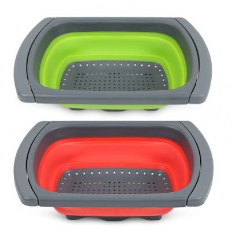 Plastic Rubber Adjustable Foldable Drain Basket (LAVA RED)