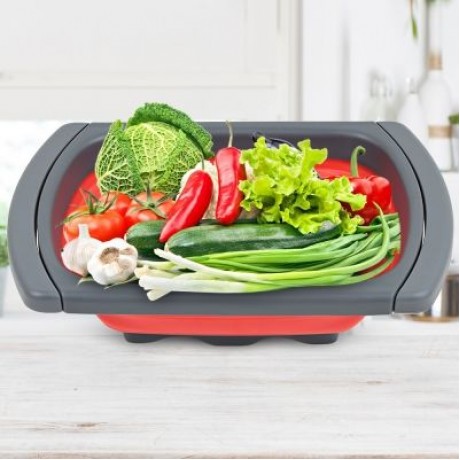 Plastic Rubber Adjustable Foldable Drain Basket (LAVA RED)